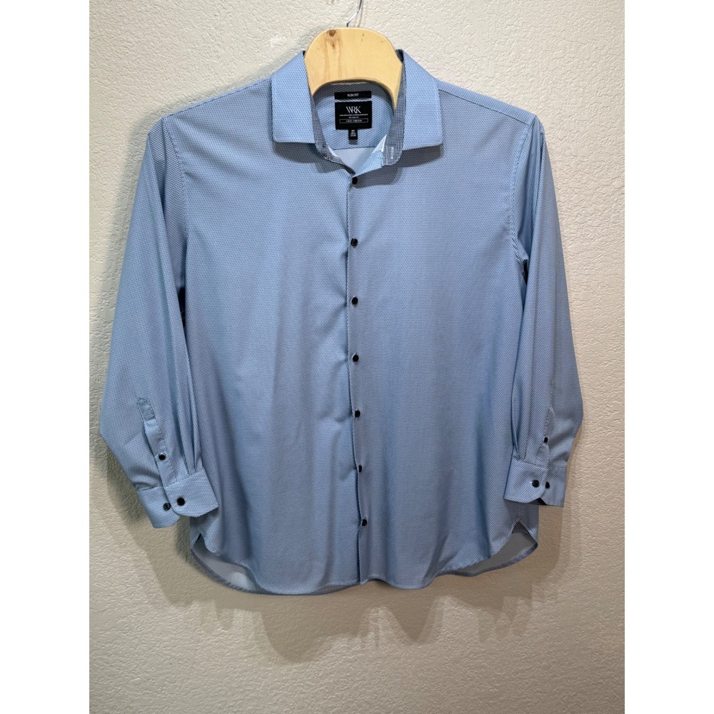 WRK Mens Slim Fit Blue Micro Pattern 4-Way Stretch Shirt Big 18.5 35/36
